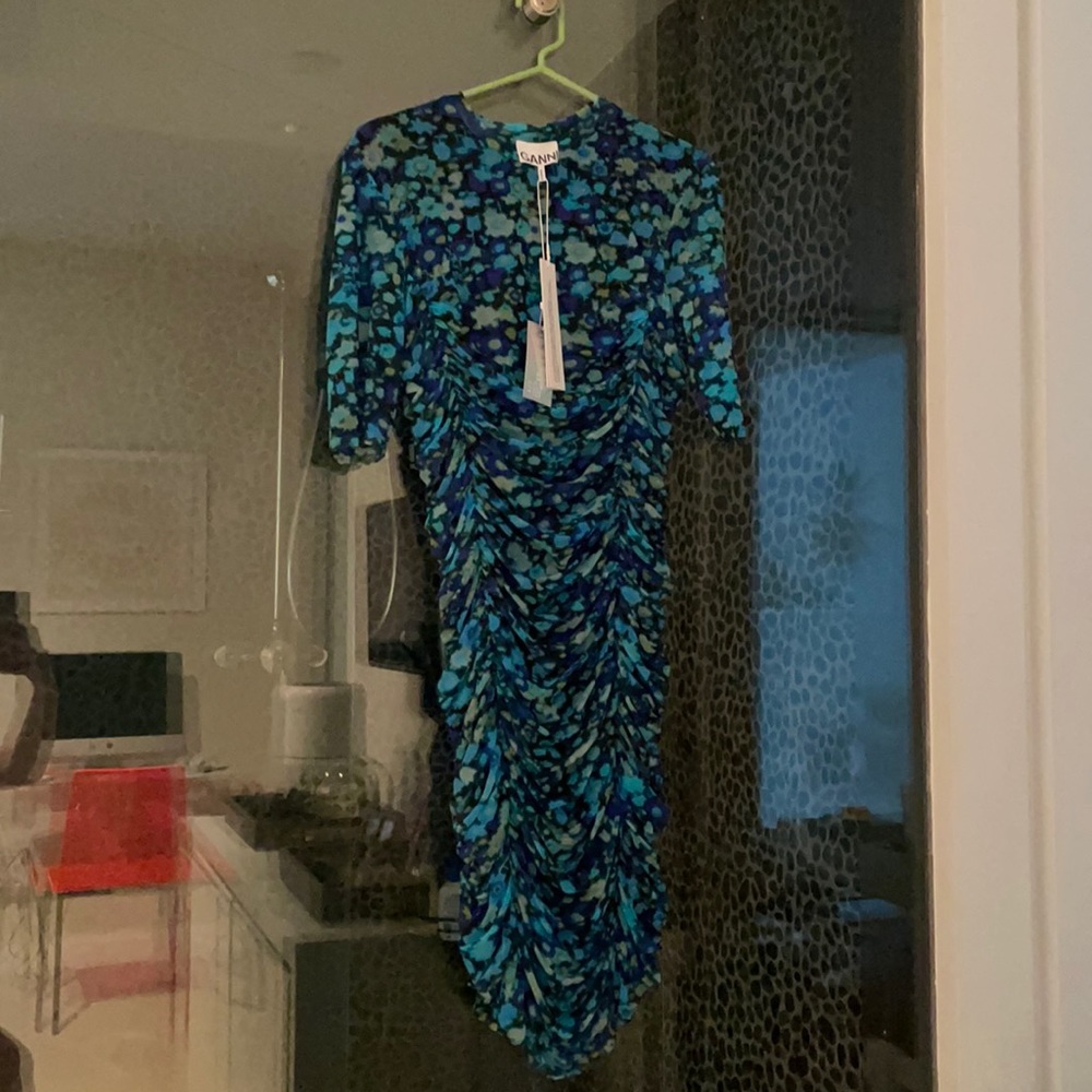 GANNI printed mesh dress